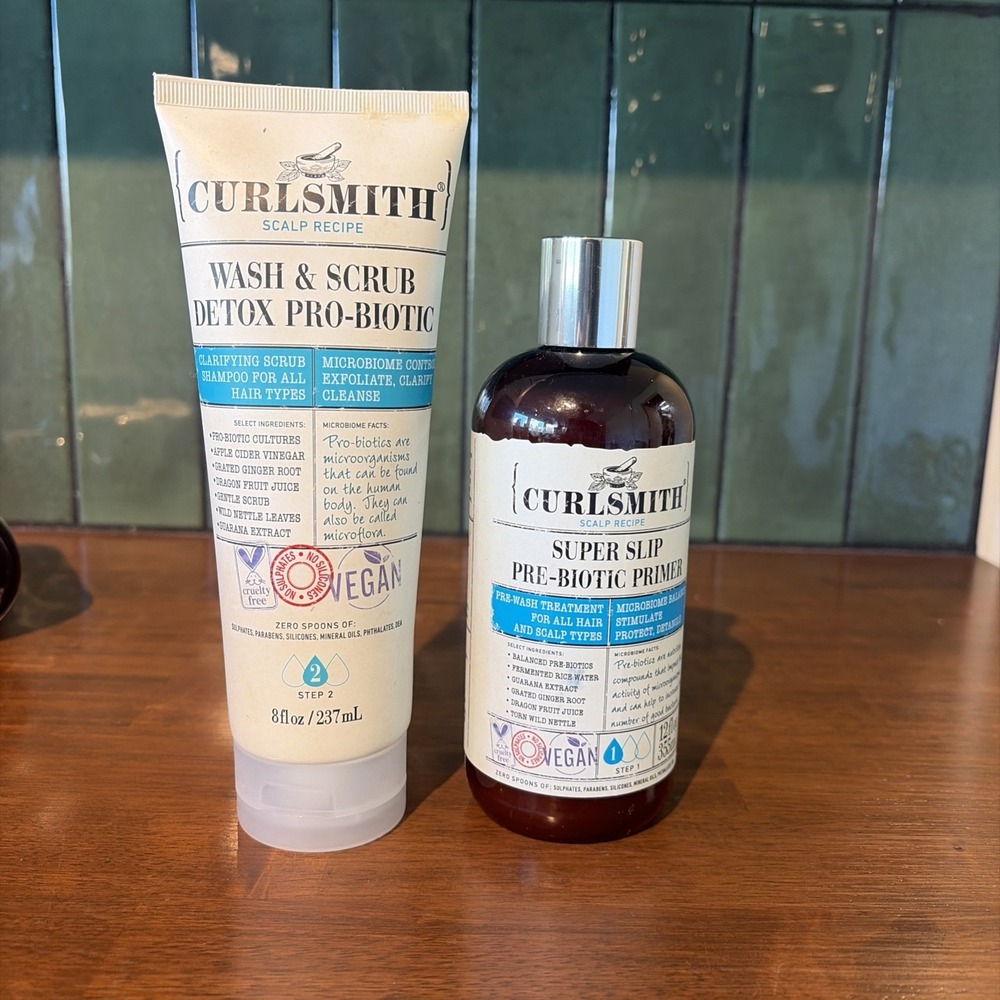 Curlsmith Wash & Scrub Detox Shampoo 8oz + Super Slip Pre-Wash Primer 12oz